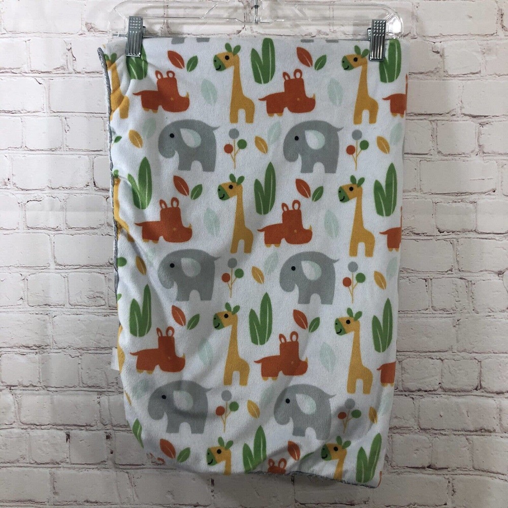 Zak & Zoey Baby Blanket Lovey Soft White Gray Green Elephant Giraffe Sherpa